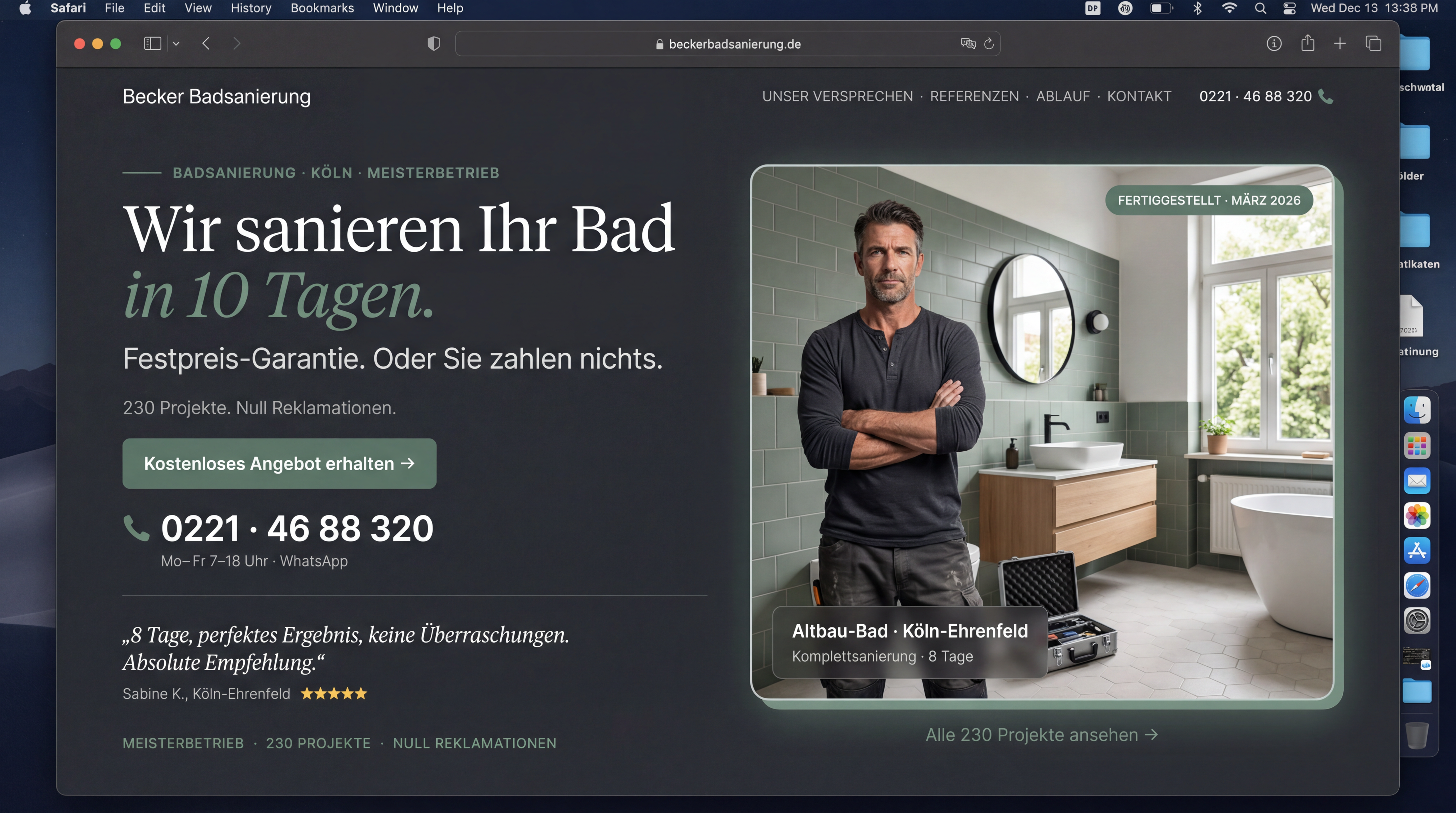 Premium Handwerker-Website Köln — Meister im fertigen Bad